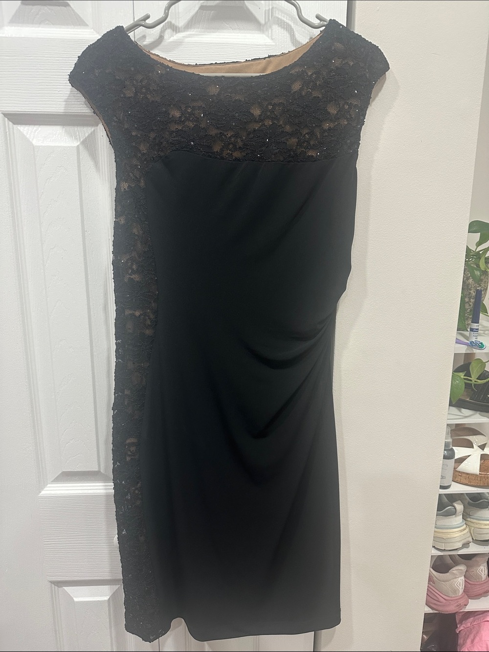 connected apparel Black Lace-Panel Midi Dress